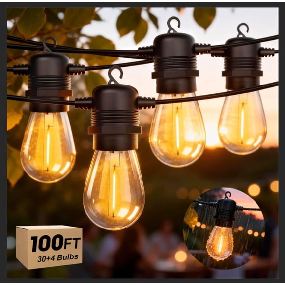 Guirnalda de Luces para Exterior 30M, 30+4 Bombillas Guirnalda de Luces LED S14 Exterior, Impermeable Luces Exterior, Serie Luz Vintage Decorativas para Dormitorio, Patio, jardín, Boda ect