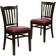 thumbnail image 2 of BizChair 2 Pk. Vertical Slat Back Walnut Wood Restaurant Chair - Burgundy Vinyl Seat, 2 of 8