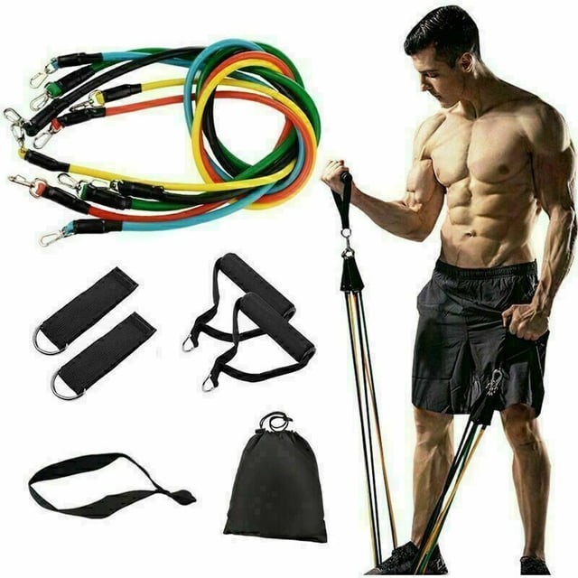 Juego de bandas de resistencia, kit de elásticos para ejercicios, bandas elásticas para ejercicios Entrenamiento de fuerza 5 bandas elásticas para ejercicios y manijas, anclaje para puerta, correas para los pies ACTIVE Biensenido a ACTIVE
