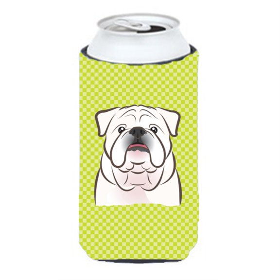 Checkerboard Lime Green White English Bulldog Tall Boy Beverage Insulator Hugger BB1282TBC