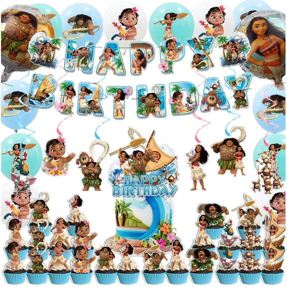 Cartoon Ocean Birthday Party Supplies Set Happy Birthday Banner, Balloons, Hanging Swirls, Cake Toppers Cupcake Toppers for Baby Shower Birthday Party Decorations