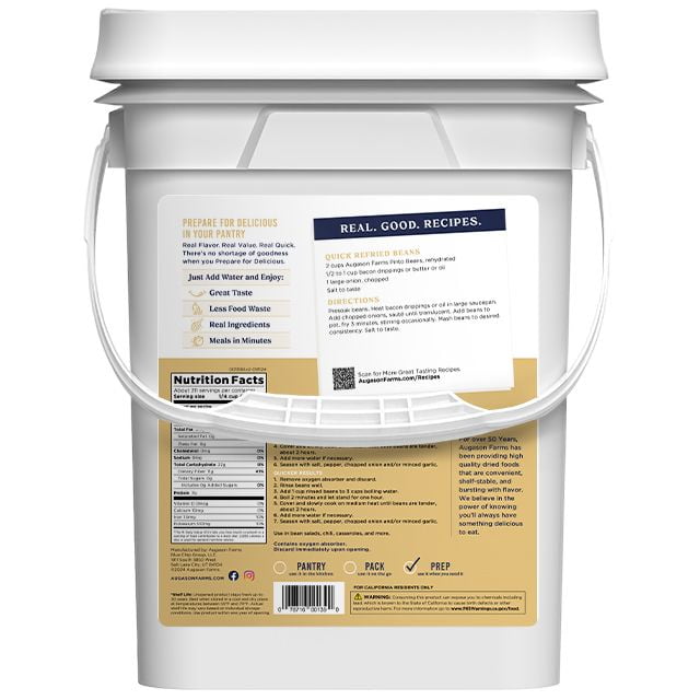 Augason Farms Dried Pinto Beans 4 Gallon Pail, Bulk Food Storage, Emergency Food Supply, Everyday Meals, 311 Servings