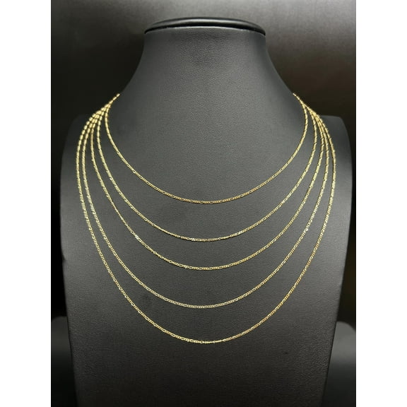 10K SOLID Yellow Gold Figaro Chain Necklace, 1 MM, 16- 24 inches, 10k Solid Figaro Chain, Real 10k Gold Chain, 10k Real Gold Figaro Necklace (Necklace length:16;)