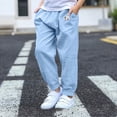 thumbnail image 2 of Generic Boys Joggers Elastic Waist Sweatpants Lightweight Linen Tapered Pants/Causal Relaxed Fit School Athletic Trousers, 2 of 8