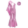 thumbnail image 3 of Haitryli Big Girls Disco Party Romper Dress Jumpsuit Halloween Costume Flare Bell Bottom Sparkle Dance Leotards Pink 12, 3 of 5