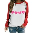 thumbnail image 2 of pimelu Valentine's Day Sweatshirt for Women Crewneck Sweatshirt Womens Fashion Color Block Heart Love Letter Print Sweater Tops Spring Ladies Loose Long Sleeve Pullover Tunic Blouses, 2 of 3