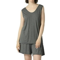 Defitshape Women's Cute Plus Size Pajama Set Soft Pjs Cotton Sleeveless Short 2 Piece Lightweight Thin Tank Summer Loose Sleepwear Dark Grey 3X-Large