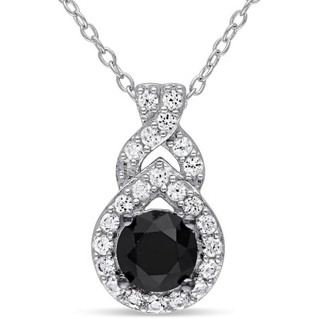 1/2 Carat T.G.W. Created White Sapphire and 1 Carat T.W. Black Diamond Sterling Silver Infinity Halo Pendant, 18