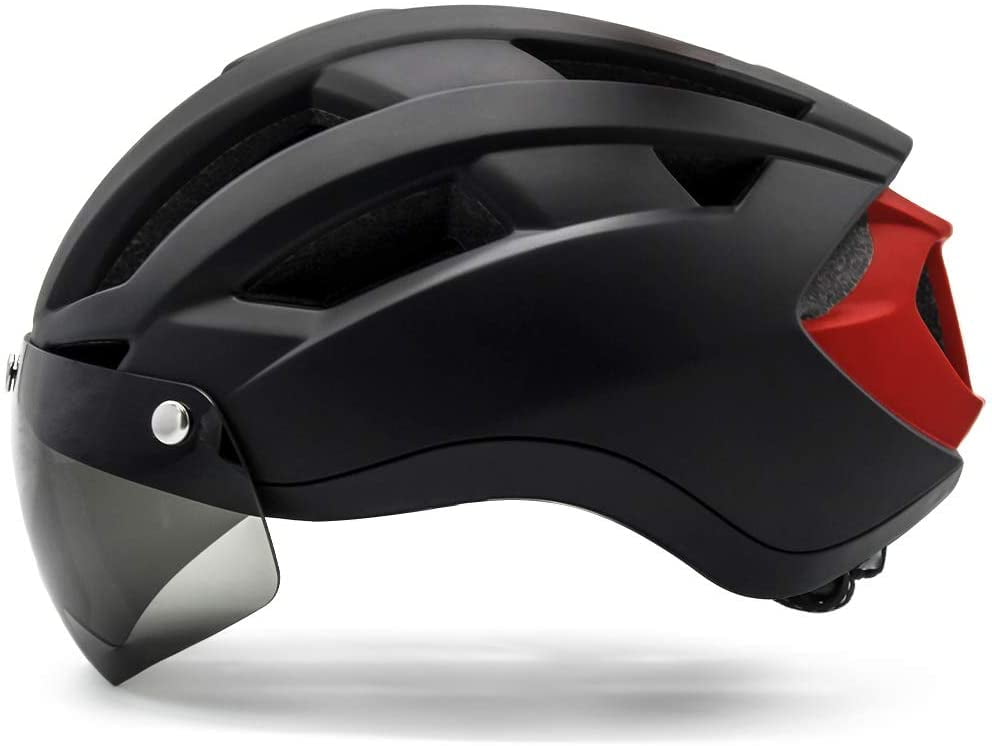 Cycling Helmet with USB Detachable Rechargeable LED Light Adult Bike Helmet Removable Visor & Detachable Magnetic Goggles for Men Women Adjustable Road Bicycle Helmet 