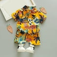 thumbnail image 2 of Gubotare Hawaii Outfits for Boys Boy's 2 Piece Beach Outfit Short Sleeve Textured Button Down Shirt and Short Sets Summer Vacation Wear 18 24 Months 2T 3T 4T (Yellow,4-5 Years), 2 of 4