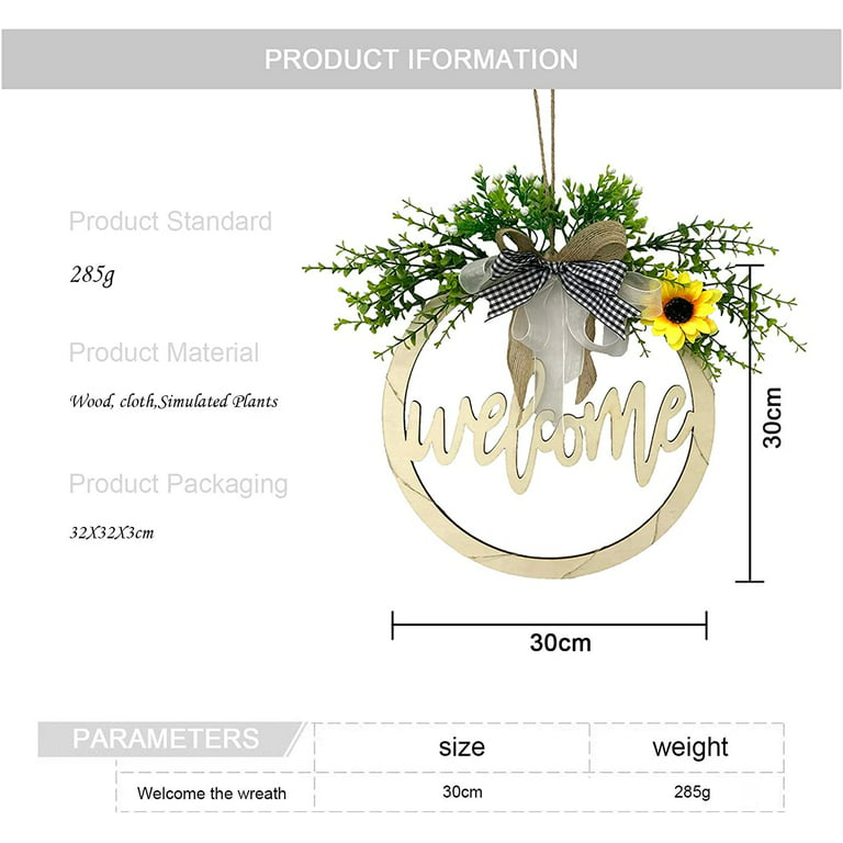 Welcome Sign for Front Porch Decor, 12 Inch Farmhouse Front Door Decor Hello  Sign Round Wooden Wall Sign Hanging Sunflower Wreath with LED Light for  Home Decor (NO Battery) 