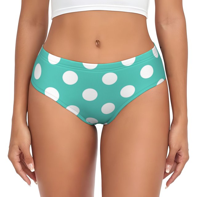 Balery Teal Turquoise And White Polka Dot Ropa Interior de Algodón para Mujer con Dibujo – Braguitas Cómodas y Elásticas, Estilo Clásico-X-Large