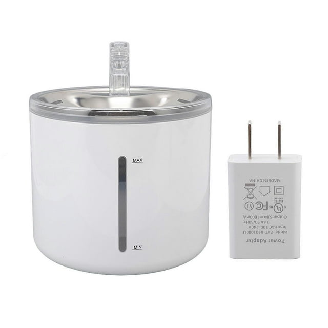 2.6L Stainless Steel Cat Water Fountain Automatic Cycle Easy To Clean Quiet Dog Water Dispenser US Plug 100‑240V