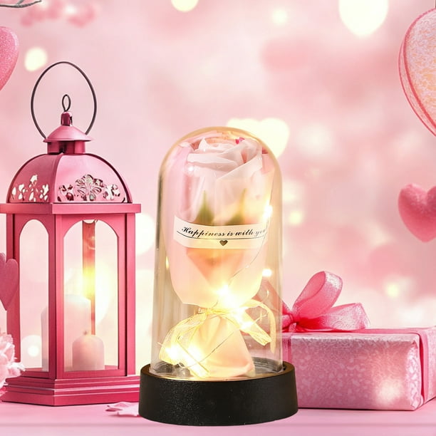 Fiudx Rosa Preservada, Caja de Luz Led con Flor Eterna, Sorpresa Romántica para Ella, Regalo de Cumpleaños y Aniversario, Empaque Elegante, Regalo de San Valentín, Tamaño 15,5 X 8,5 X 8 Cm.