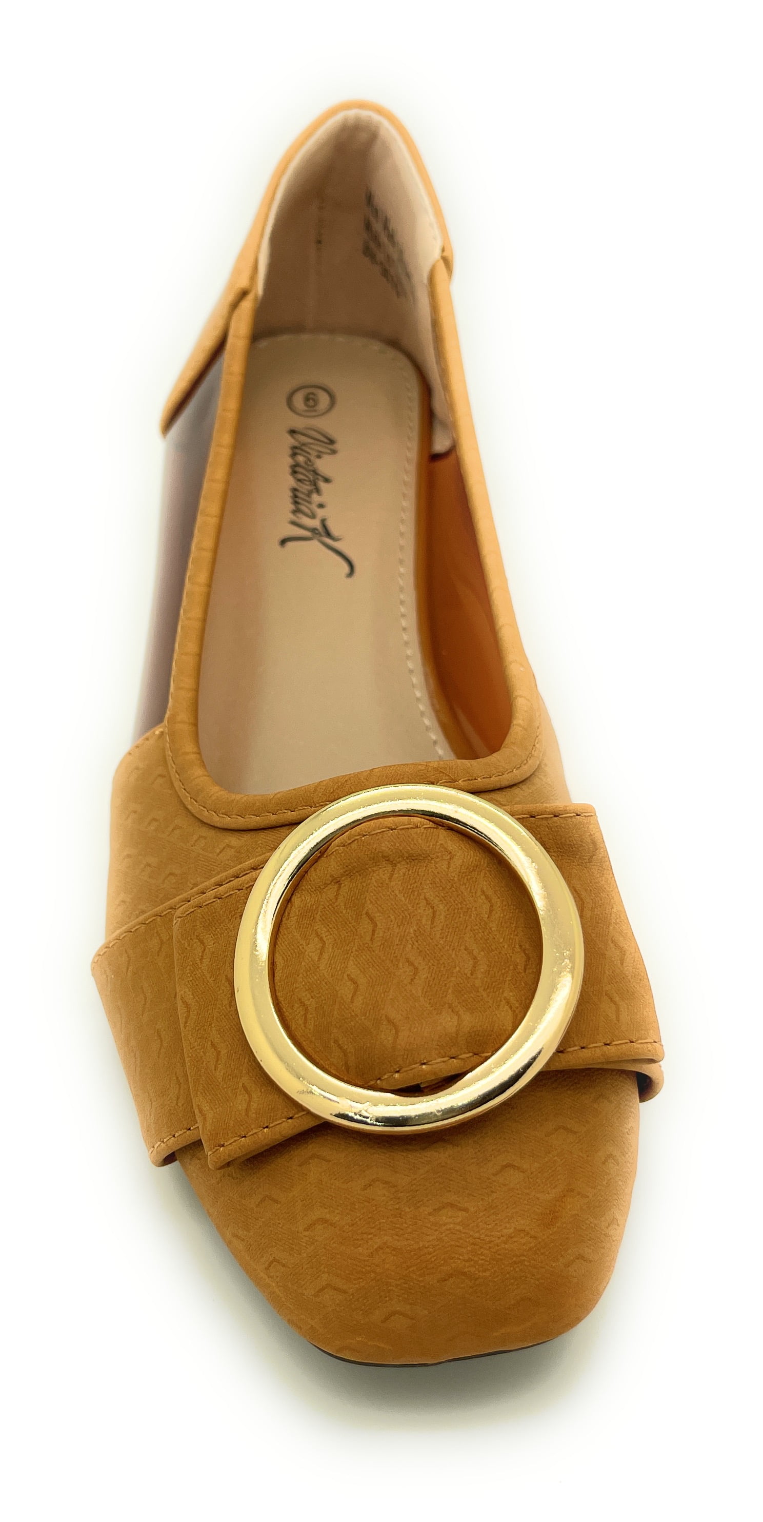 Victoria K Square Gold Black Medallion Wedge Flats (Women)