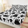 thumbnail image 3 of Manfei Spooky Black Cat Fitted Sheet Full, Wildflower Mushroom Bed Set, Black Gray, 3-Piece, 1 Fitted Sheet and 2 Pillowcases, 3 of 6