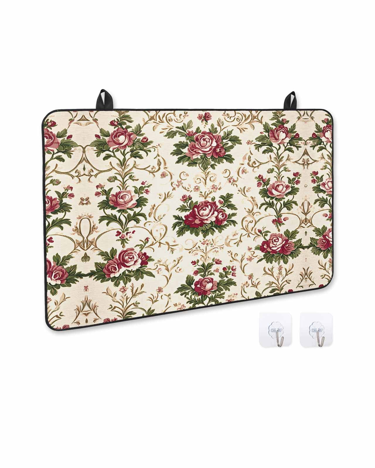 nqOlkjepod Large Induction Cooktop Protector Mat 24"x21", Boho Pink Red Floral Stove Top Covers for Electric Stove, Farmhouse Vintage Flower Green Leaf Stove Burner Cover Mats, Glass Top Stove Cover