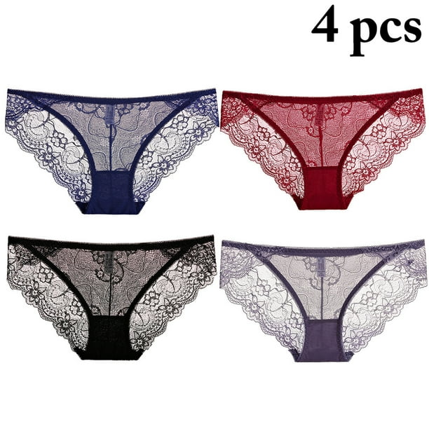 4 Pairs Women Underwear Breathable Soft Stretchy Lace Panties Cotton  Underwear