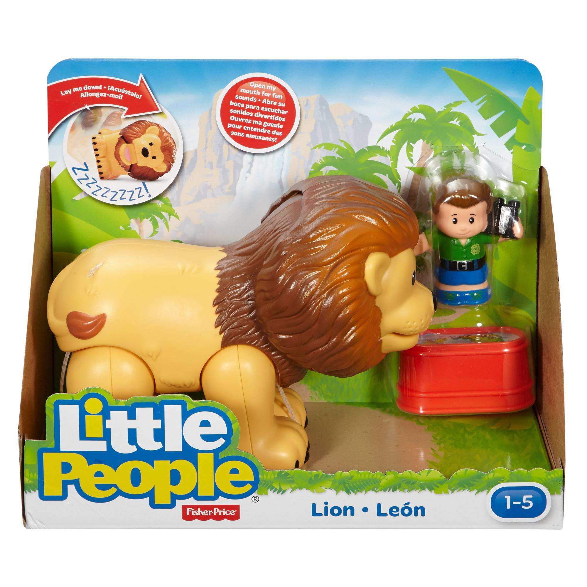 Fisher Price Little People NEW Zoo Animal sounds Big Lion Snore sleep Cat Box
