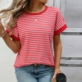 thumbnail image 5 of Ohufall Trendy Womens Tops Soft Comfortable Short Sleeve T-shirts Patchwork Crew Neck Stripes Pullover Tops, 5 of 9
