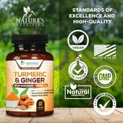 Turmeric Curcumin Supplement - 95% Curcuminoids with Organic Turmeric & Ginger, BioPerine Black Pepper Extract for Best Absorption, Natural Vegan Joint Support, Non-GMO, Bottled in USA - 60 Capsules