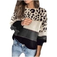 thumbnail image 2 of Women's Round Neck Leopard Print Stitching Long Sleeved Pullover Casual Knitted Sweater Basic Tops,Color Block Sweaters for Women 2023 Fashion, 2 of 7