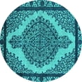thumbnail image 1 of Ahgly Company Machine Washable Indoor Round Oriental Turquoise Blue Industrial Area Rugs, 3' Round, 1 of 4