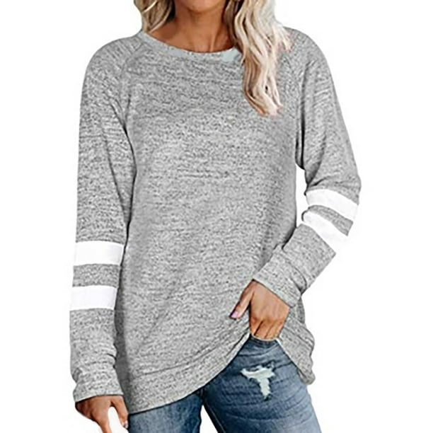 Blusa suelta con cuello redondo y manga larga con botones a rayas informales para mujer Pompotops gfhjh9587