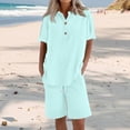 thumbnail image 6 of Womens Summer Outfits Cotton Linen Short Sleeve Button Down Shirt with Bermuda Shorts 2 Piece Lounge Set with Pockets Green XL, 6 of 6