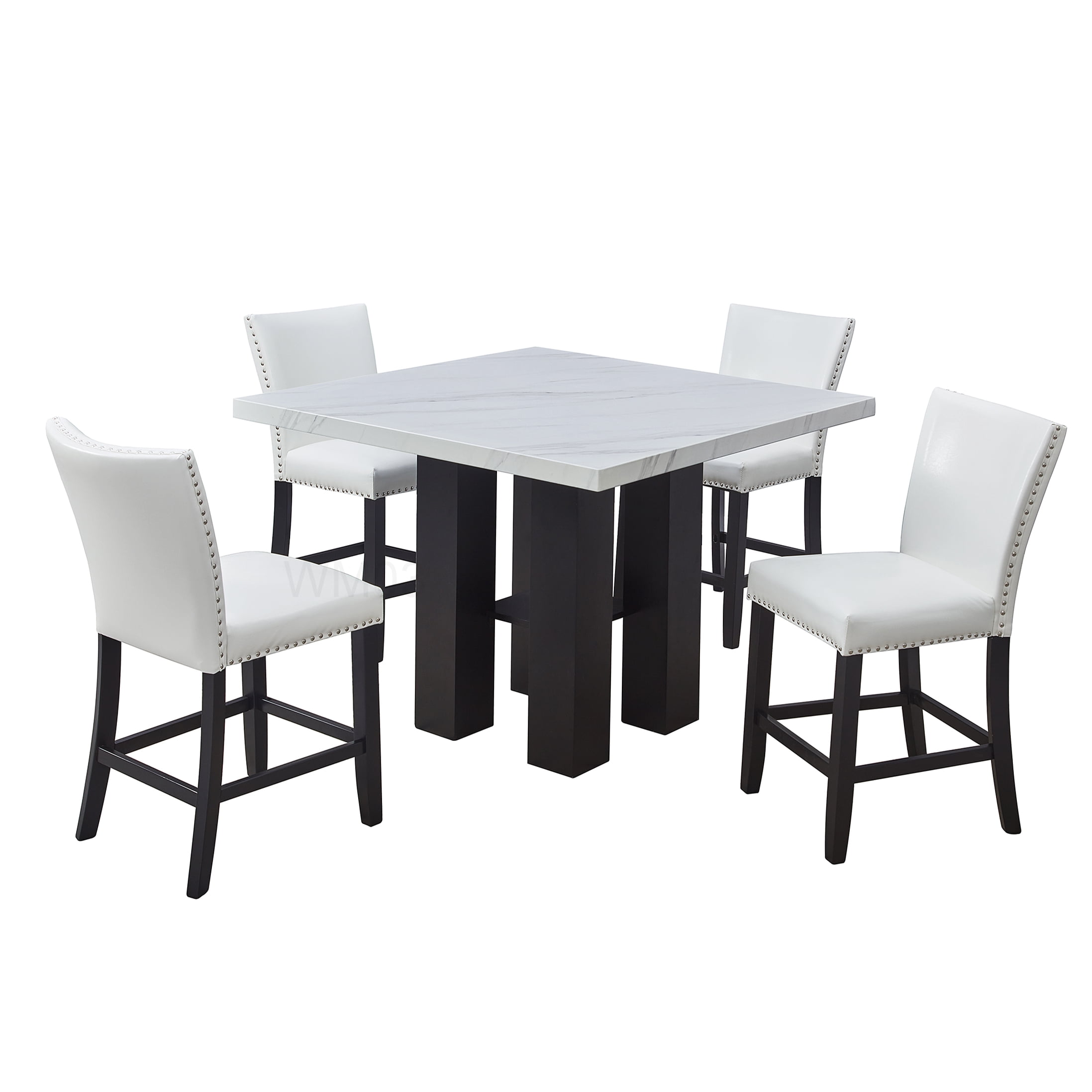 Set of 2 PU Upholstered Bar Stools with Footrest, White and Chrome Accents