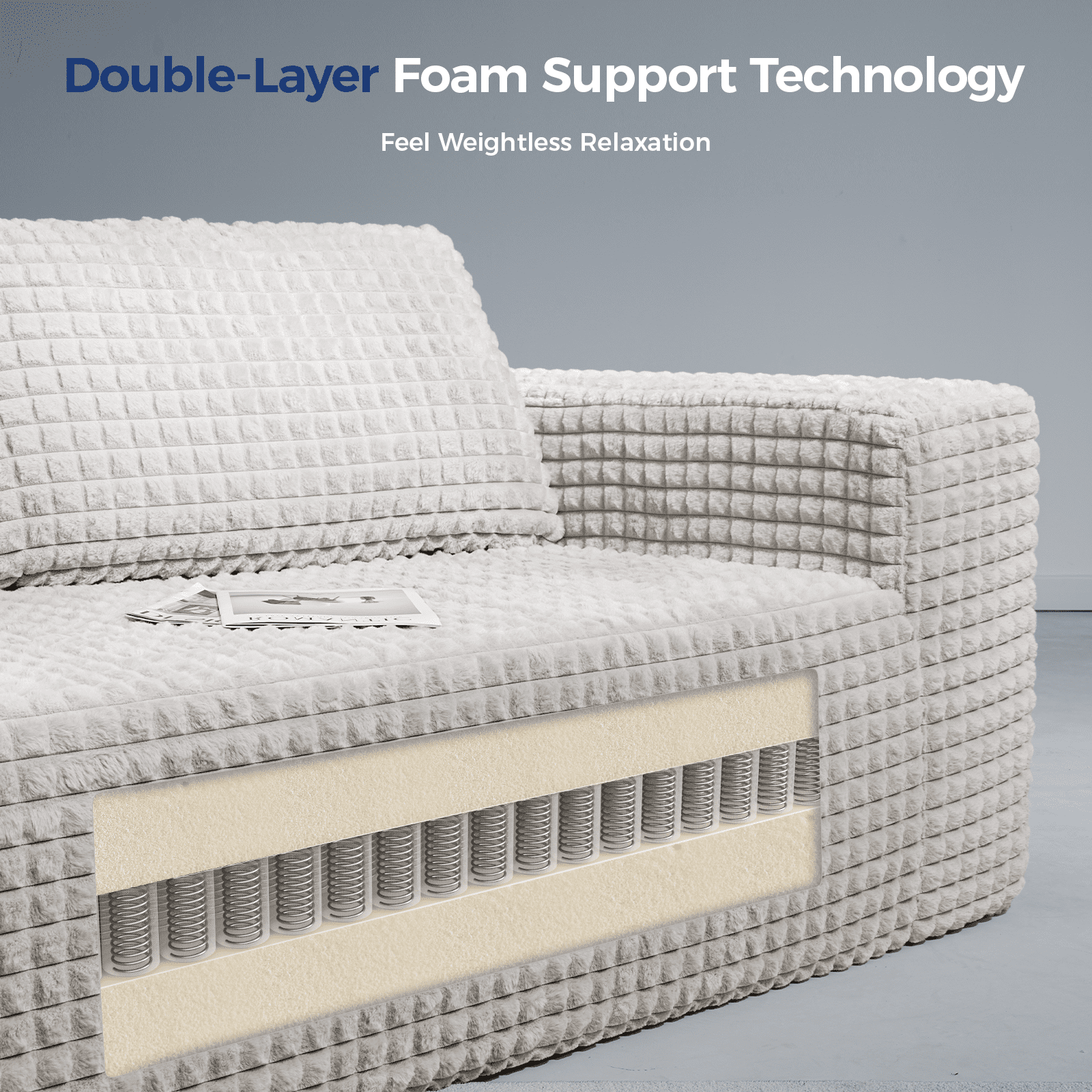 Patbrela 101" Couch for Living Room Furniture Diamond Boneless Sofa with 31-inch Extra Deep Seat, No Assembly, Beige