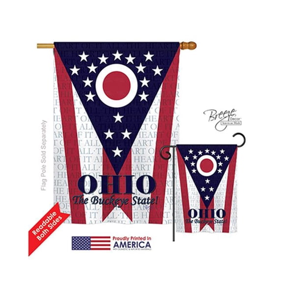 Breeze Decor 08175 States Ohio Drapeau de la Maison à Impression Verticale à Deux Côtés - 28 x 40 Po.