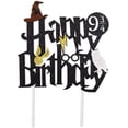 thumbnail image 2 of Happy Birthday Cake Topper, Glitter Cake Pick Glitter Black Wizard Themed Cake Decoration Wizard Party Supplies Potter Themed Party, 2 of 4