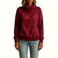 thumbnail image 5 of Tqcoqu Women's Solid Turtleneck Pullover Sweatshirt,Drop Shoulder Long Sleeve Side Pockets Loose Casual Tops For Fall Winter,Wine Women's S-XXL, 5 of 6
