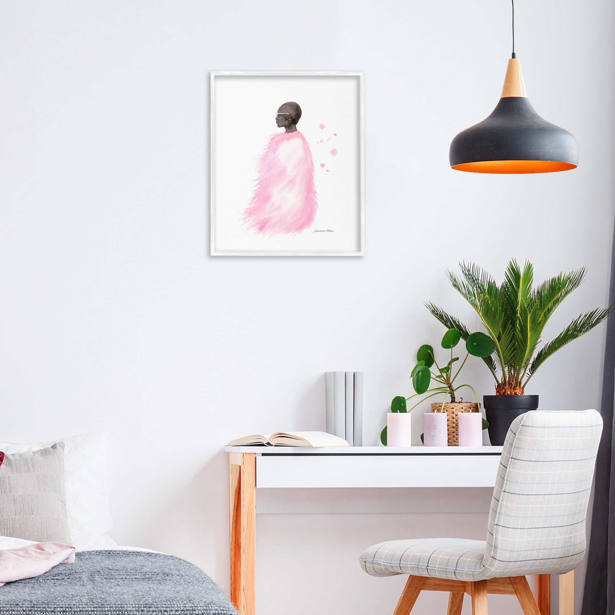Stupell Industries Pink Fur Coat Portrait White Framed Giclee Art, design by Simone Elum