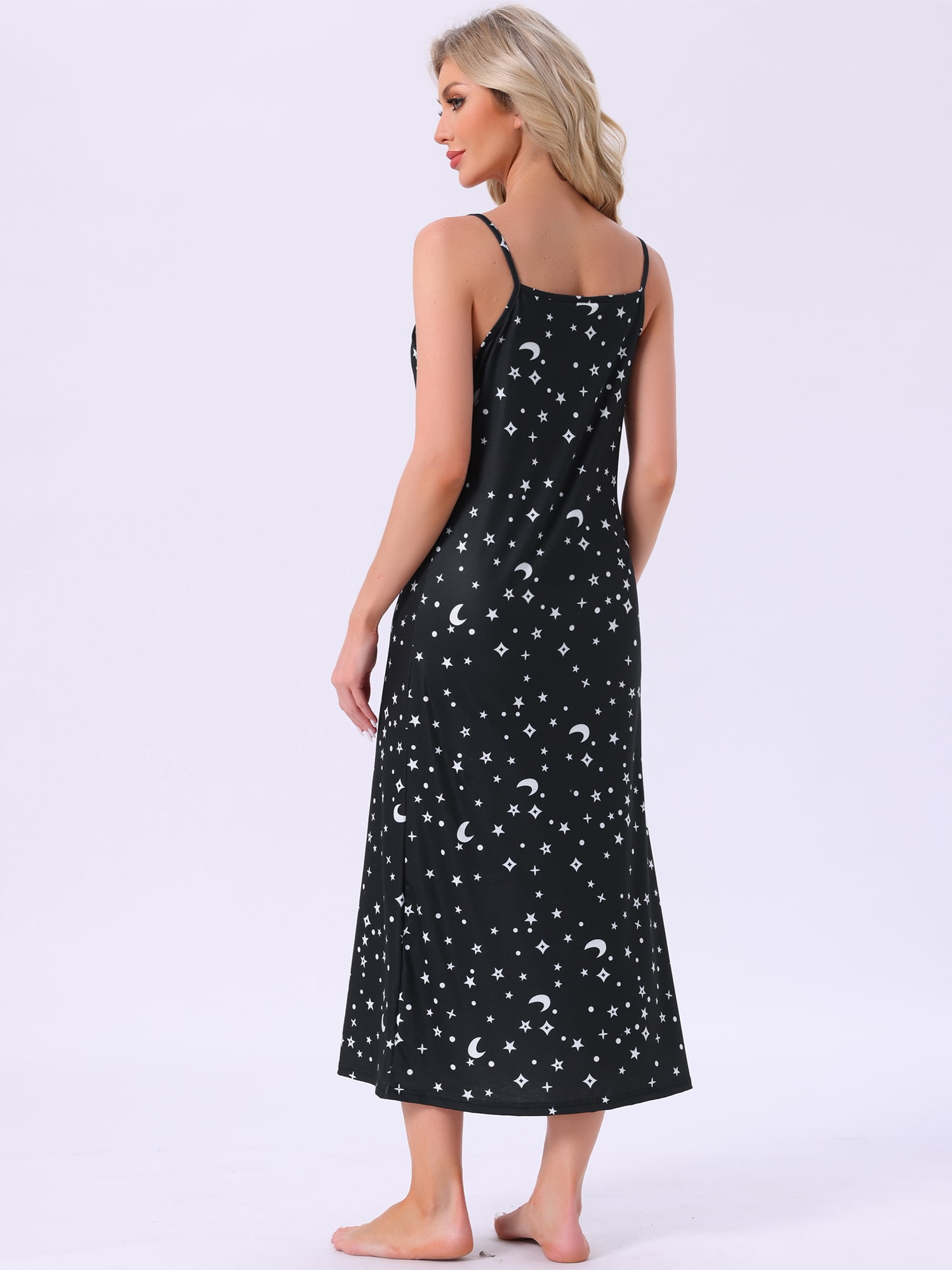 DARING DIVA Women's Spaghetti Strap Full Slip Midi Under Dress S Black Star Moon