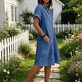 thumbnail image 5 of Tqcoqu Cotton Linen Dresses for Women,2026 Summer Plus Size Short Sleeve V Neck Button Down Shirts Dress,Casual Beach Vacation Midi Dresses,Blue Women's S-XXXL, 5 of 6