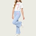 thumbnail image 6 of Yuanlook Kids Matching Outfit Set Short Sleeve Crew Neck Top Elastic Flare Pants Bow Print Casual Set for Girls, 6 of 6