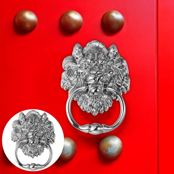 Raindrops Antique Lion Head Door Knocker 1 Set Silver Tone Pull Ring Handle