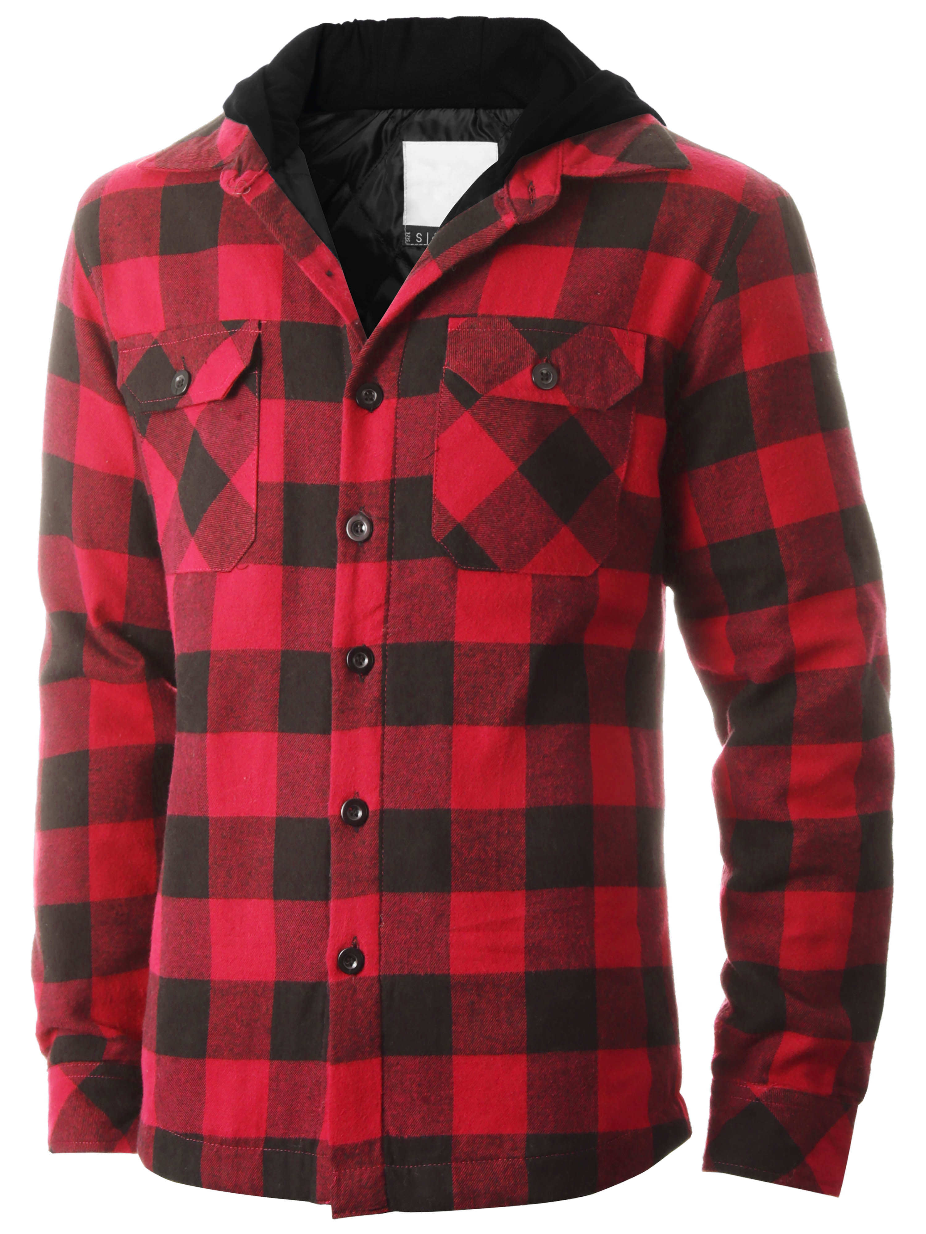 Ma Croix Mens Hooded Flannel Shirts Quilted Plaid Jacket - Walmart.com