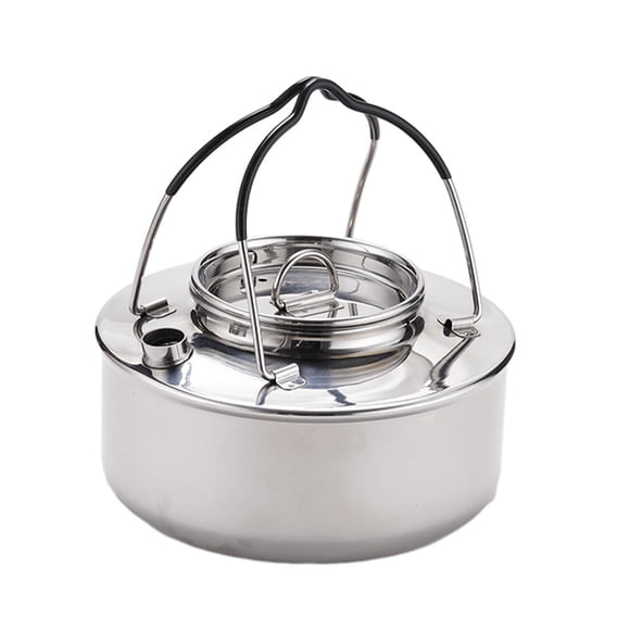 Toystoory Hervidor de agua para acampar, tetera con mango antiescaldado, cafetera de acero inoxidable para exteriores, para viajes, Picnic, carpas Color Acero
