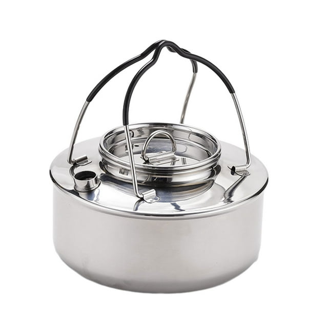 Soidarity Hervidor de agua para acampar, tetera con mango antiescaldado, cafetera de acero inoxidable para exteriores, para viajes, Picnic, carpas Color Acero