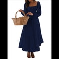 thumbnail image 2 of Vestido Bohemio Informal para Mujer, Estilo Resort, con Escote en U, Mangas Abullonadas y Corte A Azul Marino M, 2 of 9