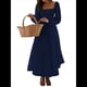 thumbnail image 2 of Vestido Bohemio Informal para Mujer, Estilo Resort, con Escote en U, Mangas Abullonadas y Corte A Azul Marino XL, 2 of 9