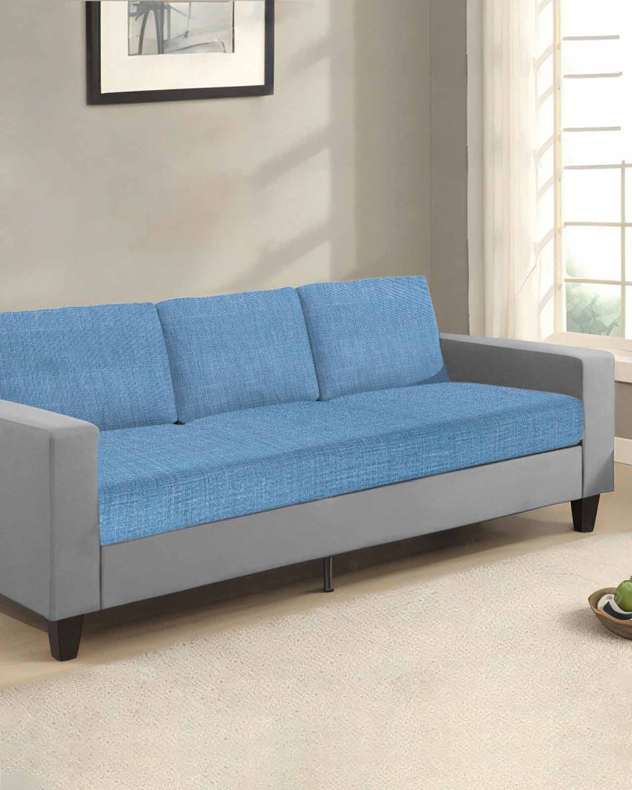 Blue Burlap Texture Couch Cushion Covers Stretch, Washable Sofa Seat Covers Individual Seat Cushion Sofa Slipcovers Farmhouse Vintage Blue Couch Cover Furniture Protector S-3PCS