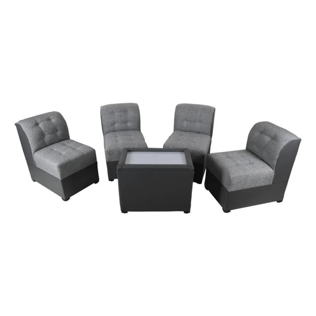 Sala Lounge Lily Gris Lino-Tacto Piel Minimalista Moderna Sillones Puff Salas Mueble Dimobeler Lily