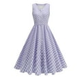 thumbnail image 3 of Jinhomg Vintage Swing Dress for Women Cute Plaid Print A-Line Pleated Dress Sleeveless Button V-Neck Midi Dresses 1950S Cocktail Party Prom Dress Purple S, 3 of 10
