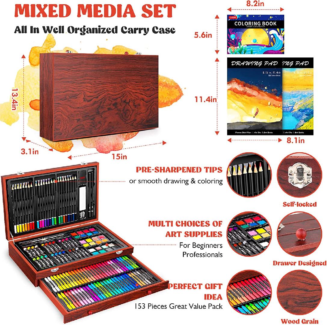 Buy Art Supplies, Deluxe Art Set Drawing Supplies in Portable Wooden Case,  Art Kit for Beginners with Crayons, Colored Pencils, Watercolor Power, Oil  Pastels, Sketch Pad Online at desertcartINDIA