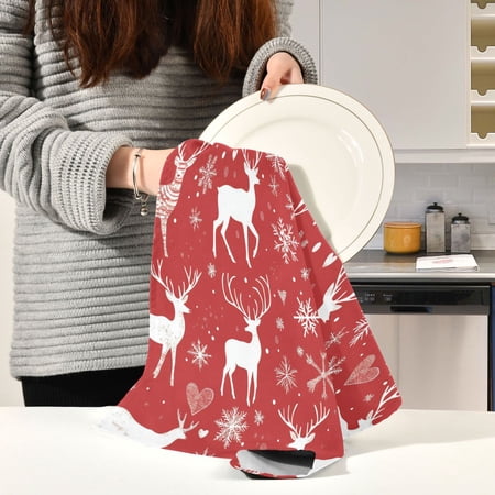 BZSMCE Kitchen Towels Creative Snowflake and Reindeer Pattern Pattern Durable Kitchen Towel