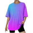 thumbnail image 1 of Hauts pour Femmes,Shorts pour Femmes,T-Shirt Dégradé Décontracté pour Femmes à Col Rond, Épaules Tombantes et Manches Courtes,Hauts à Manches Courtes pour Femmes,Hauts Décontractés pour Femmes, 1 of 3